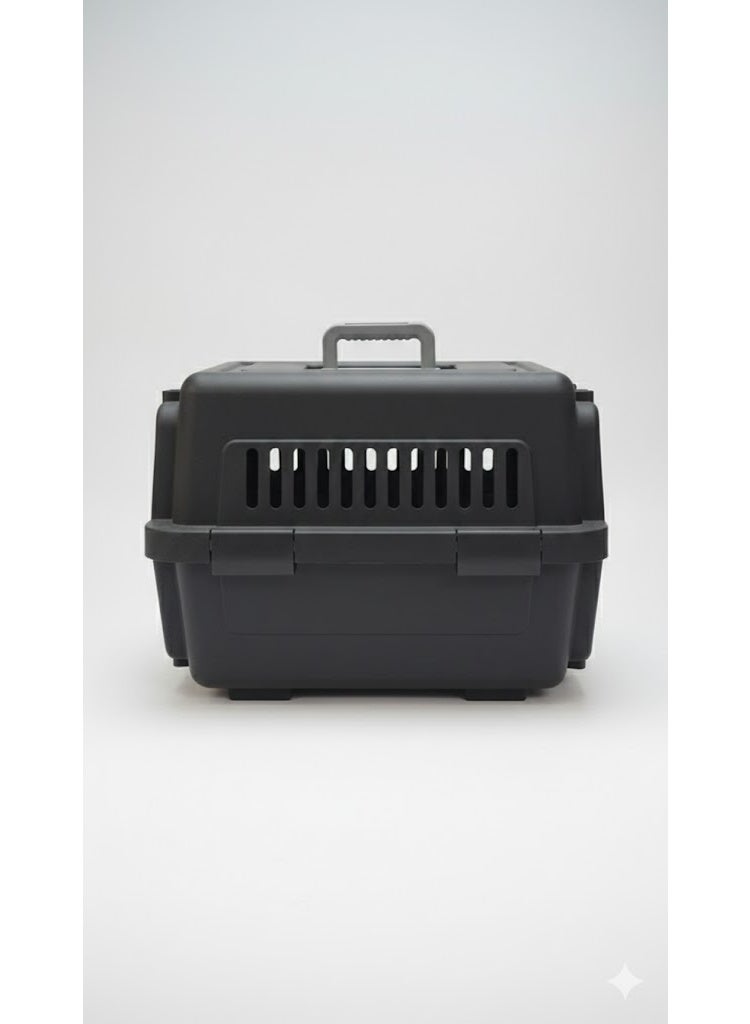 Pet Carrier Box, Dark Grey, Hard-Sided Travel Crate with Top Handle and Ventilation Grilles 48cm - Image 2